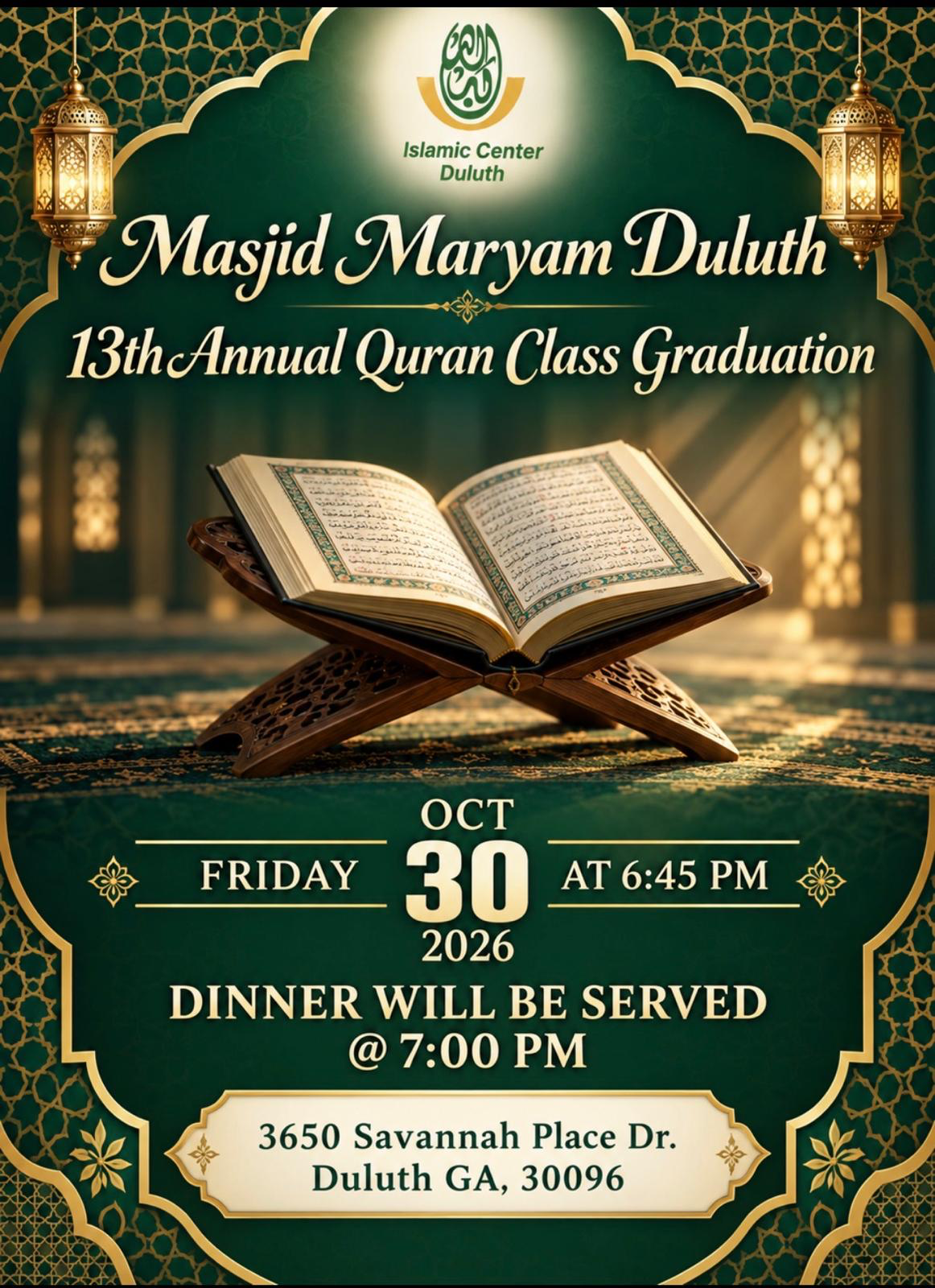13th Annual Qur'an Class Graduation 2026 poster